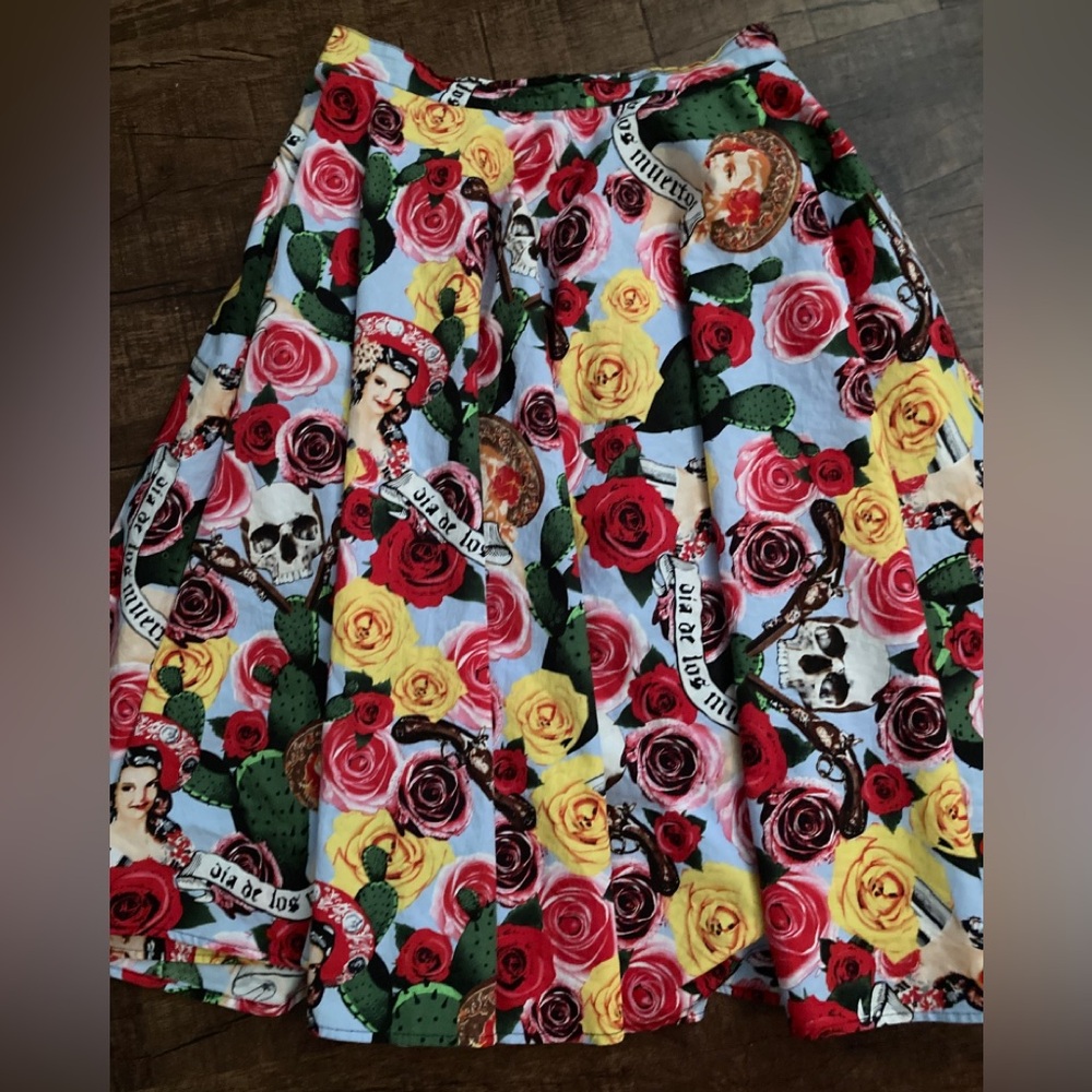 Hell Bunny Full Circle Skirt, Dia de los Muertes Print, Size Small, EUC, Pinup